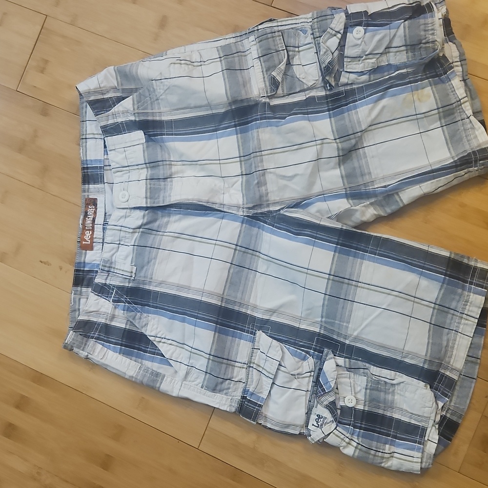 Lee Navy and White Cotton  Checkered Mens Shorts
